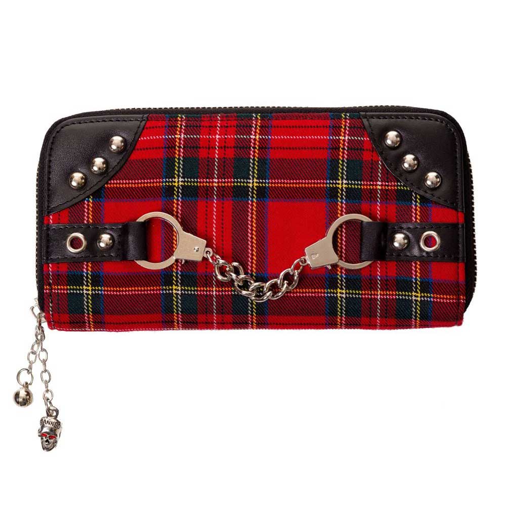 Banned - Red Tartan Handcuff Portefeuille Femme - Rouge